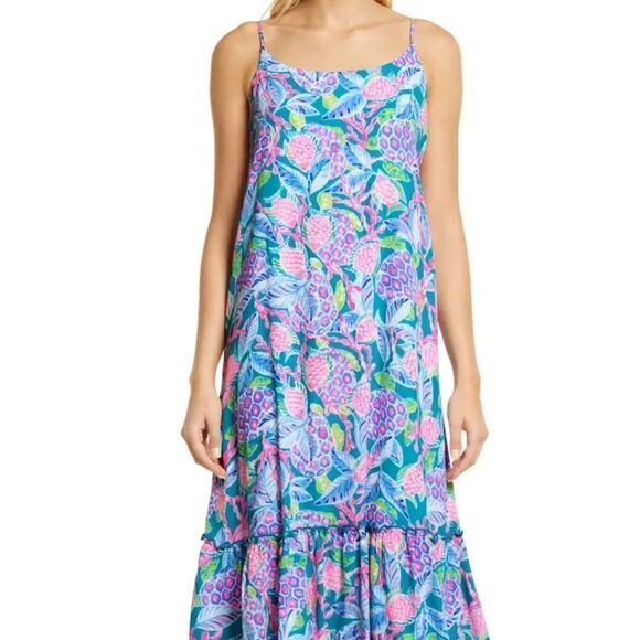 LILLY PULITZER ❀ Winni Midi Dress Maldives Green Turtle Wave (S) NWT - Picture 1 of 9
